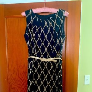 Established 1962 Brand Dress, Navy Blue and Beige with patent leather belt.